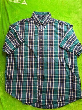 Hunt Club Plaid Short Sleeve Button-Up Shirt Sz L
